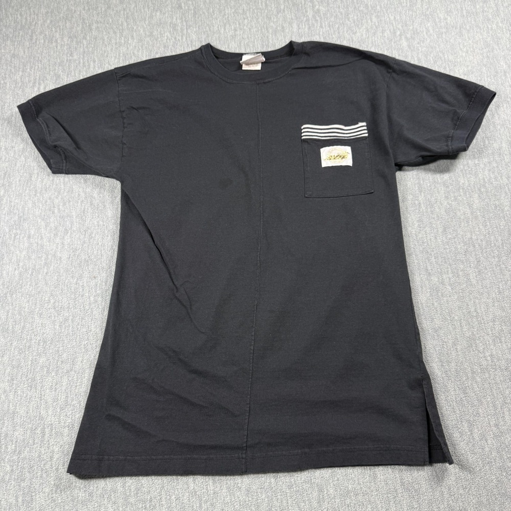 Avia Shirt Mens XL Black Striped Pocket USA Made Single Stitch Vintage 90s